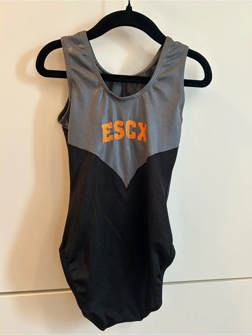 GK Girls Black and Gray Sparkle Gymnastics Dance Leotard -Size CM Child’s Medium